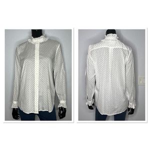 J.Crew Classic-Fit Ruffle Neck Shirt In Sweet Spots 100% Cotton White Size 8